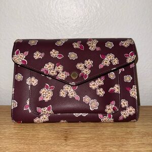 Kate Spade Tinsel Frosted Deep Berry Floral Flap Crossbody Clutch bag